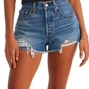 Levi 501 Vintage high waisted button fly cutoff denim short shorts distressed 26